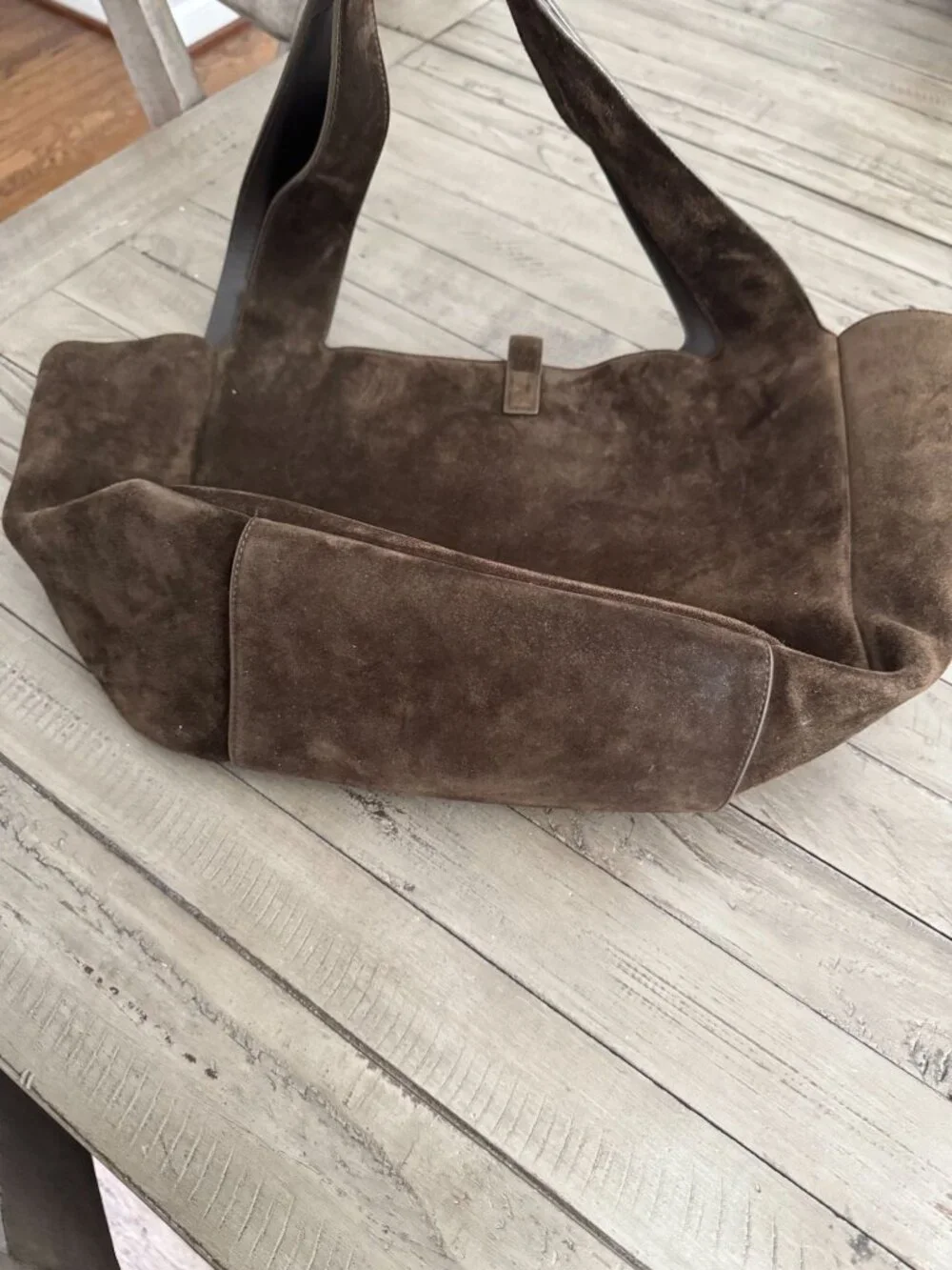 SAINT LAURENT LE 5 À 7 BEA Suede Tote Shoulder Bag Musk Brown Gold - Picture 9 of 14